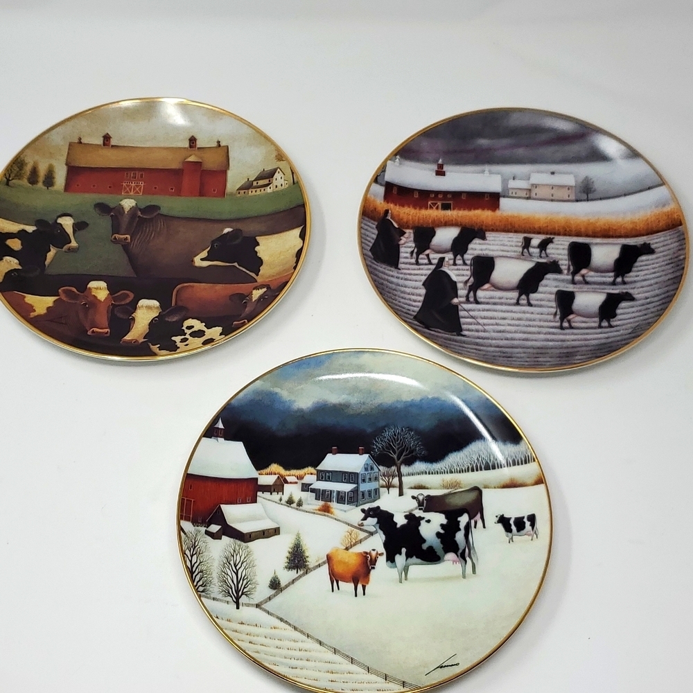 The Franklin Mint Limited Edition Farm Plates 24kt Trim Vtg Fine Porcelain